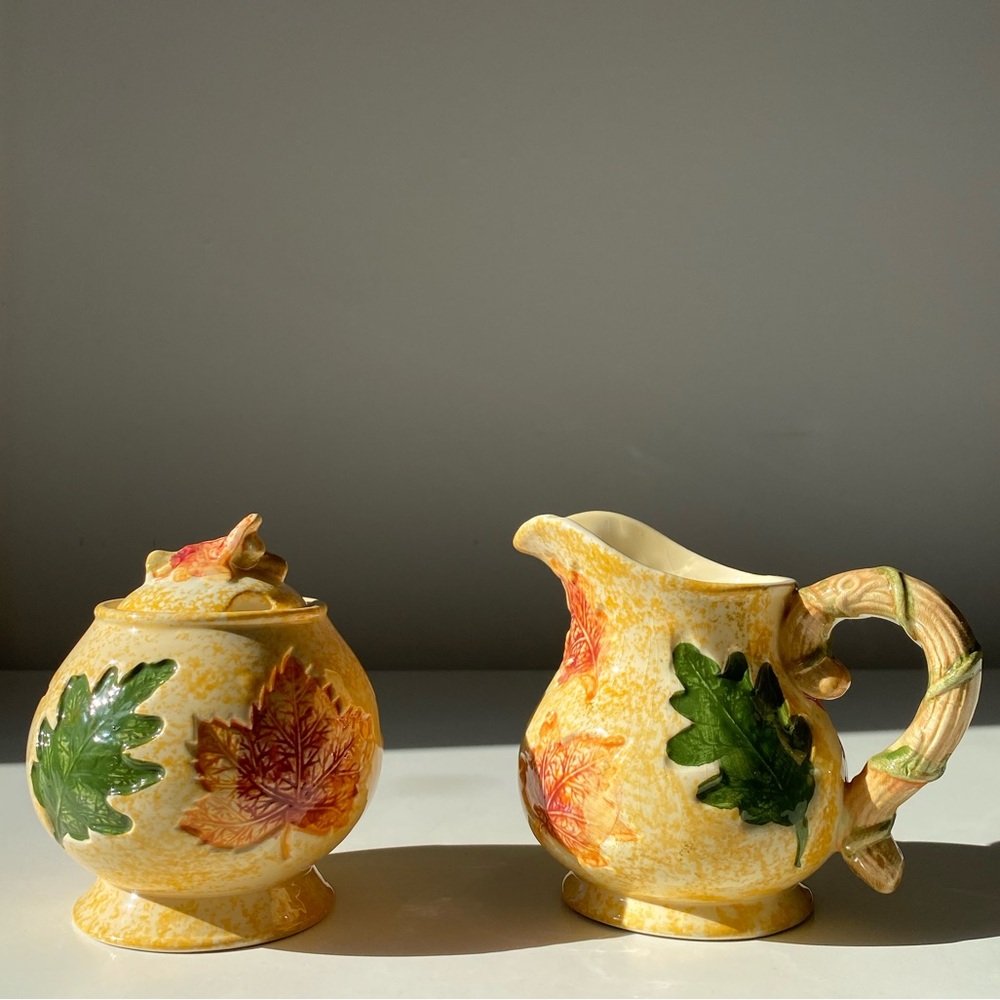 Oxford Elite Maple Leaf Creamer & Sugar Set - Autumn Thanksgivng Design